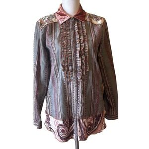 John Mark Mixed Media Embroidered Sheer Back Shirt, small, boho, artsy, romantic